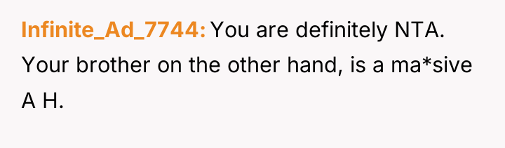Infinite_Ad_7744 You are definitely NTA. Your brother on the other...