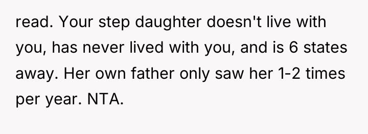 read. Your step daughter doesn't live with you, has never...