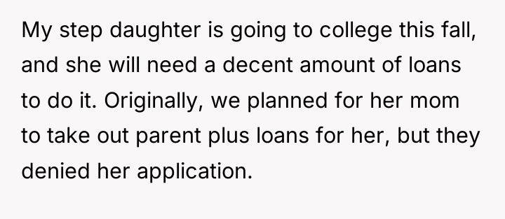 My step daughter is going to college this fall, and...