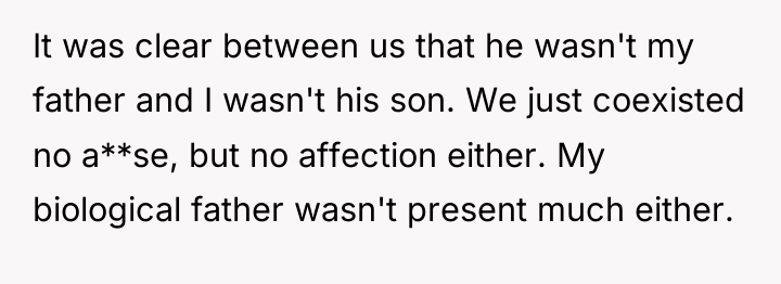It was clear between us that he wasn't my father...