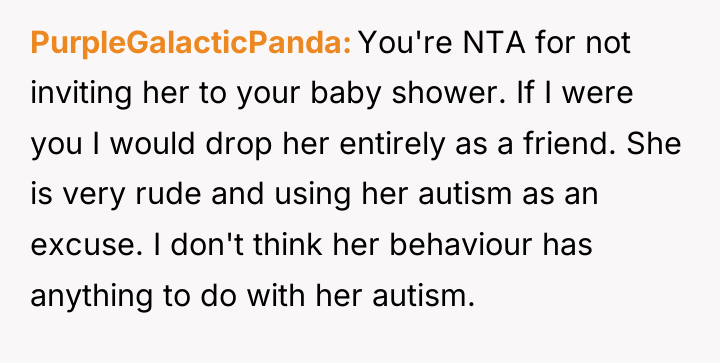 PurpleGalacticPanda You're NTA for not inviting her to your baby...