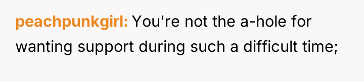 peachpunkgirl You're not the a-hole for wanting support during such...
