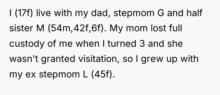 I (17f) live with my dad, stepmom G and half...