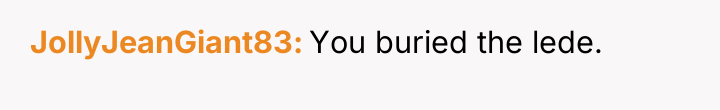 JollyJeanGiant83 You buried the lede.