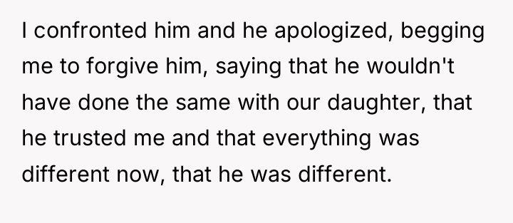 I confronted him and he apologized, begging me to forgive...