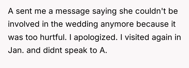 A sent me a message saying she couldn't be involved...
