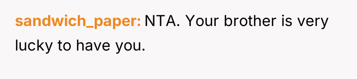 sandwich_paper NTA. Your brother is very lucky to have you.