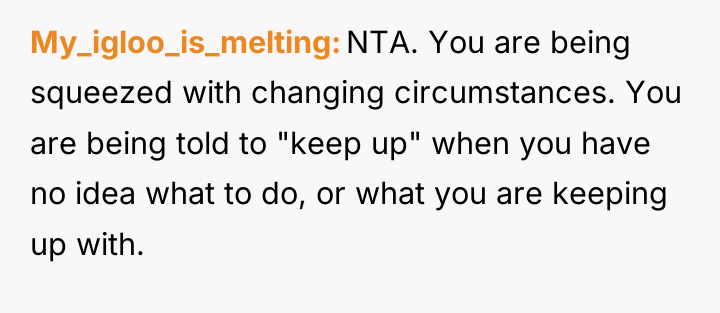 My_igloo_is_melting NTA. You are being squeezed with changing circumstances. You...