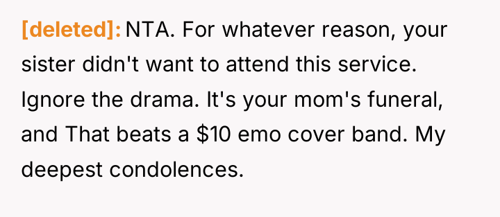 [deleted] NTA. For whatever reason, your sister didn't want to...
