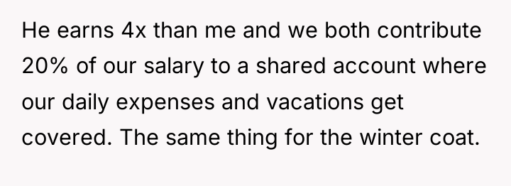 He earns 4x than me and we both contribute 20%...