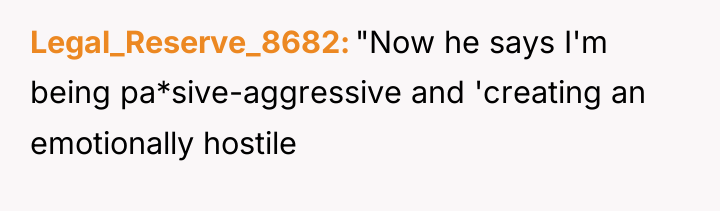 Legal_Reserve_8682 "Now he says I'm being pa*sive-aggressive and 'creating an...