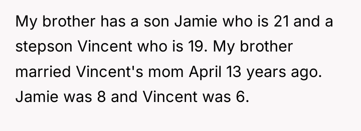 My brother has a son Jamie who is 21 and...