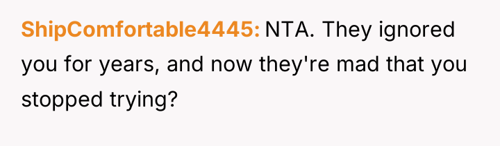 ShipComfortable4445 NTA. They ignored you for years, and now they're...