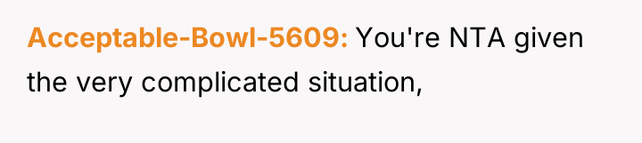 Acceptable-Bowl-5609 You're NTA given the very complicated situation,