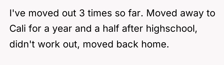 I've moved out 3 times so far. Moved away to...