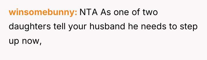 winsomebunny NTA As one of two daughters tell your husband...