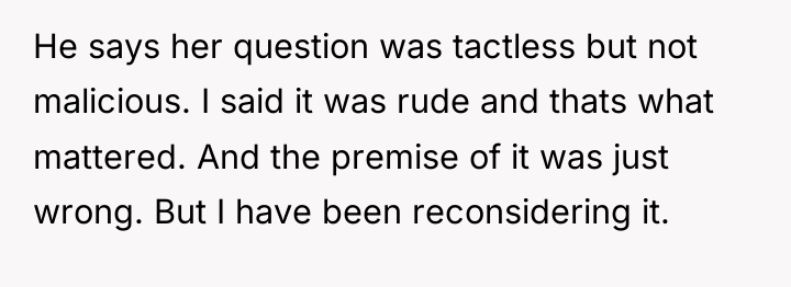 He says her question was tactless but not malicious. I...