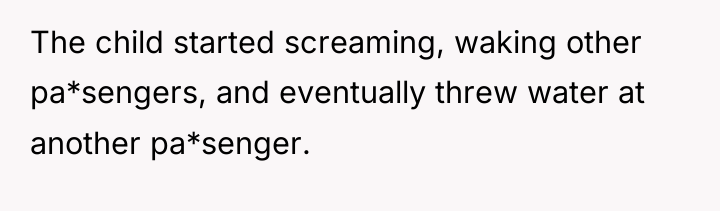 The child started screaming, waking other pa*sengers, and eventually threw...