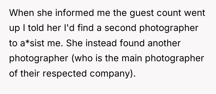 When she informed me the guest count went up I...