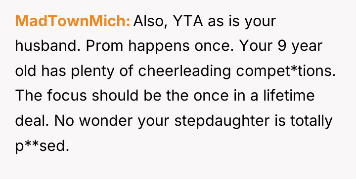 MadTownMich Also, YTA as is your husband. Prom happens once....