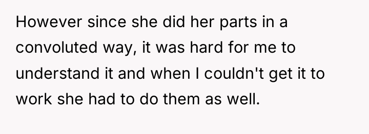 However since she did her parts in a convoluted way,...