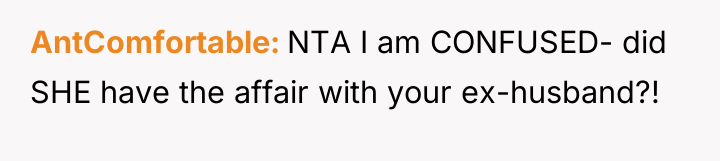 AntComfortable NTA I am CONFUSED- did SHE have the affair...