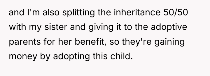 and I'm also splitting the inheritance 50/50 with my sister...