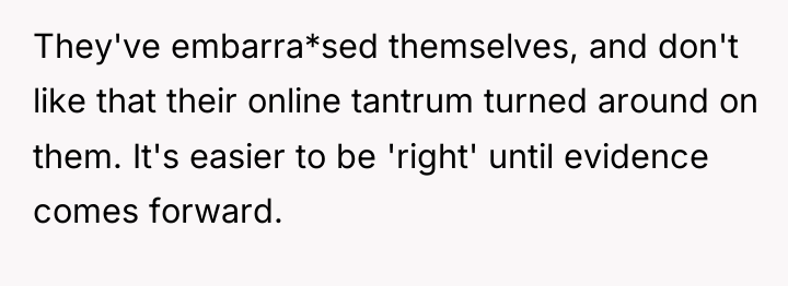 They've embarra*sed themselves, and don't like that their online tantrum...