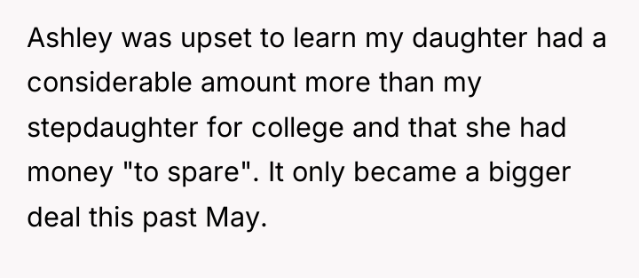 Ashley was upset to learn my daughter had a considerable...
