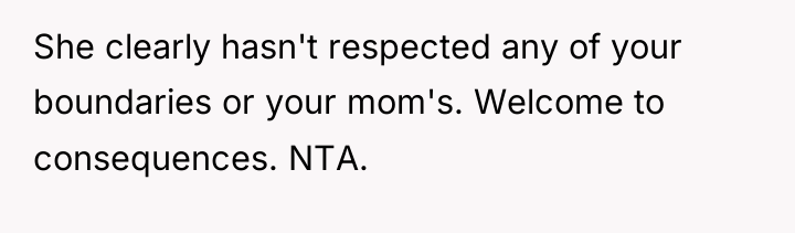 She clearly hasn't respected any of your boundaries or your...