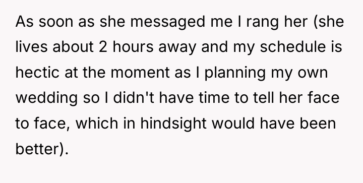 As soon as she messaged me I rang her (she...