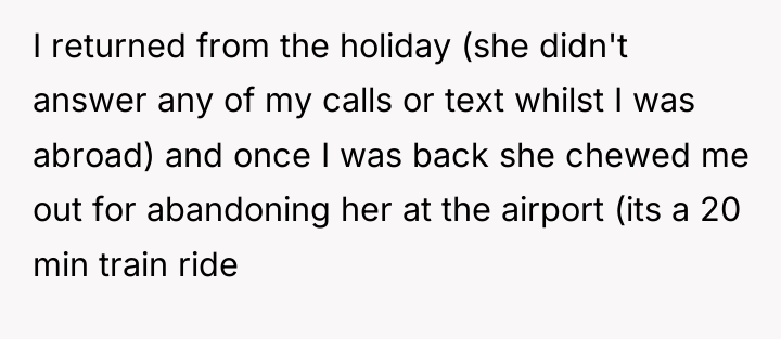 I returned from the holiday (she didn't answer any of...