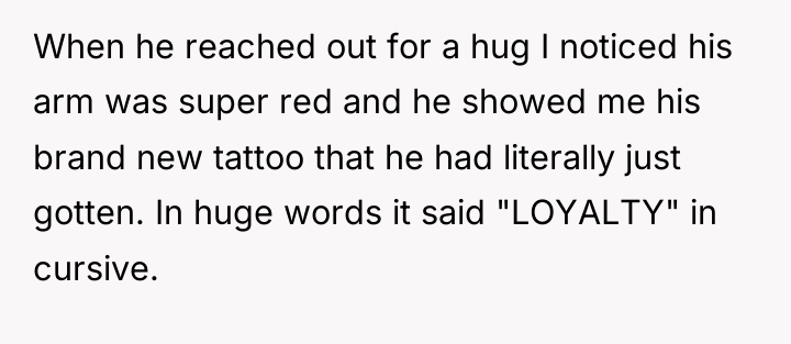 When he reached out for a hug I noticed his...