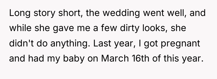 Long story short, the wedding went well, and while she...