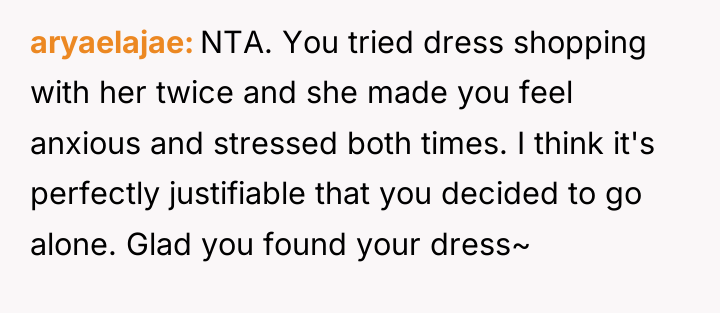 aryaelajae NTA. You tried dress shopping with her twice and...