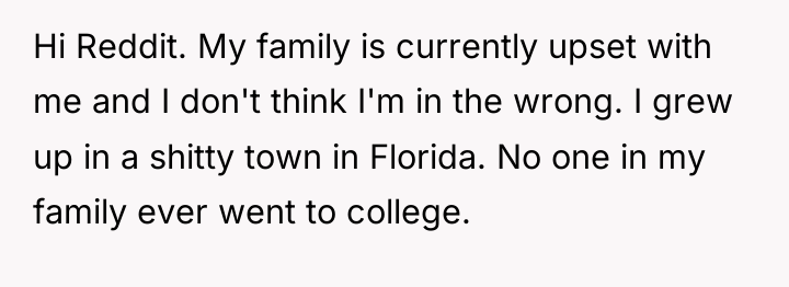Hi Reddit. My family is currently upset with me and...