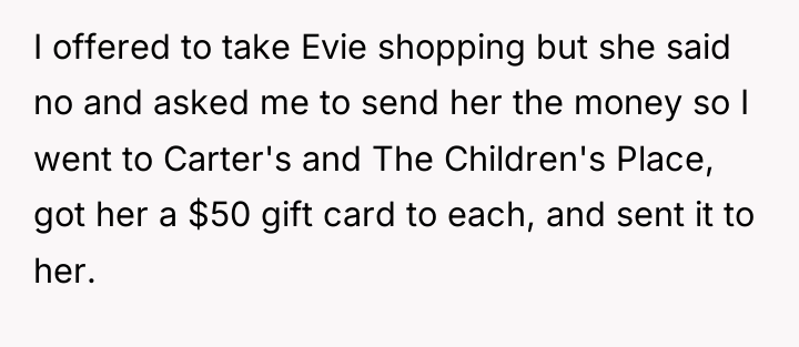 I offered to take Evie shopping but she said no...