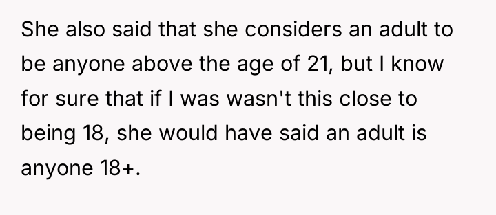 She also said that she considers an adult to be...