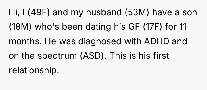 Hi, I (49F) and my husband (53M) have a son...