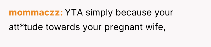 mommaczz YTA simply because your att*tude towards your pregnant wife,