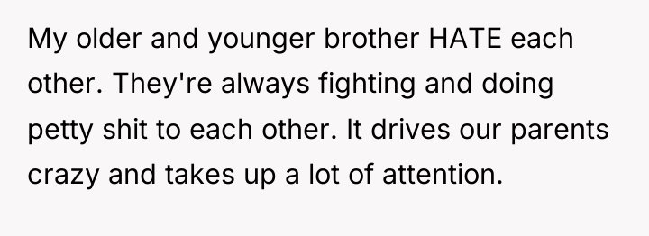 My older and younger brother HATE each other. They're always...