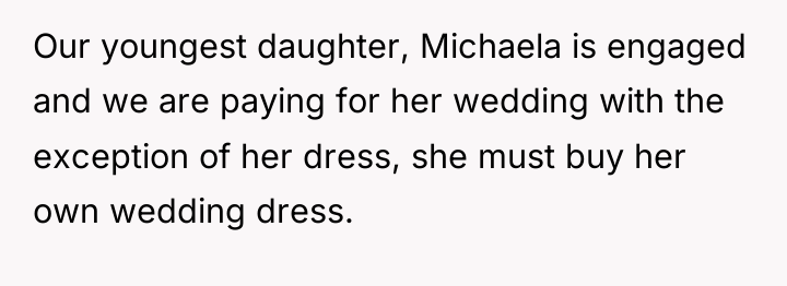 Our youngest daughter, Michaela is engaged and we are paying...