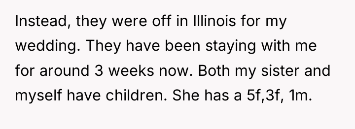 Instead, they were off in Illinois for my wedding. They...