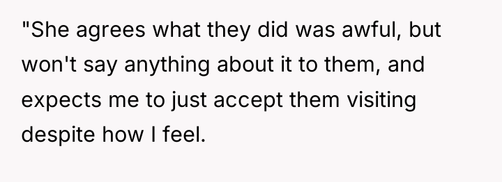 "She agrees what they did was awful, but won't say...