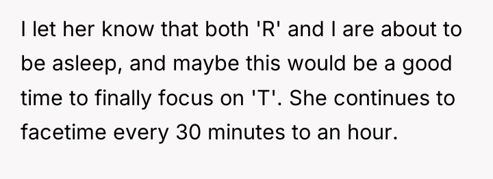 I let her know that both 'R' and I are...