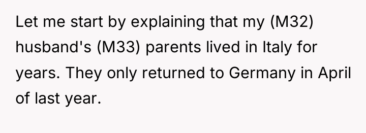 Let me start by explaining that my (M32) husband's (M33)...