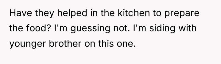 Have they helped in the kitchen to prepare the food?...