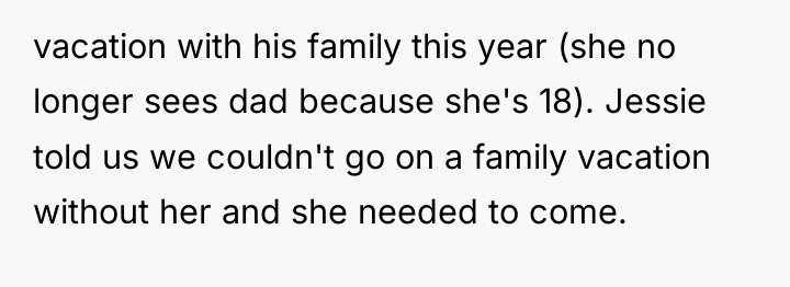 vacation with his family this year (she no longer sees...