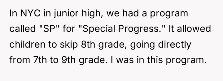 In NYC in junior high, we had a program called...