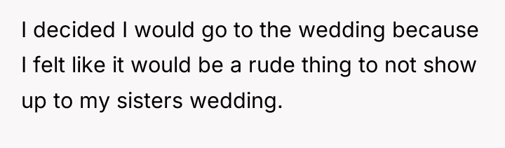 I decided I would go to the wedding because I...